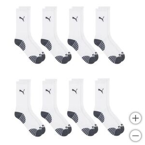 NWT PUMA Men Crew Sock, 8-pair WHITE pack casual cushioned comfortable active